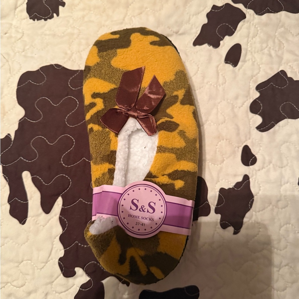 Yellow and Brown Camouflage Home Socks